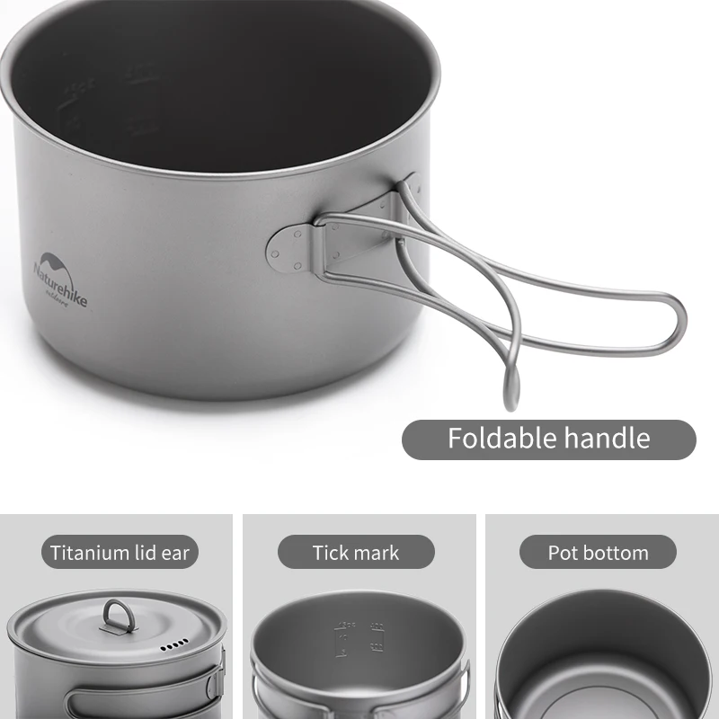 Imagem -05 - Naturehike-lightpeso High Strength Titanium Cookware Outdoor Camping Pot Frigideira Portátil Função de Auto-limpeza