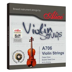 Alice Professional A706 Violin Strings Braided Steel Core Imported Stainless Steel A Set for Violin Size 4/4 3/4 1/2 1/4 1/8