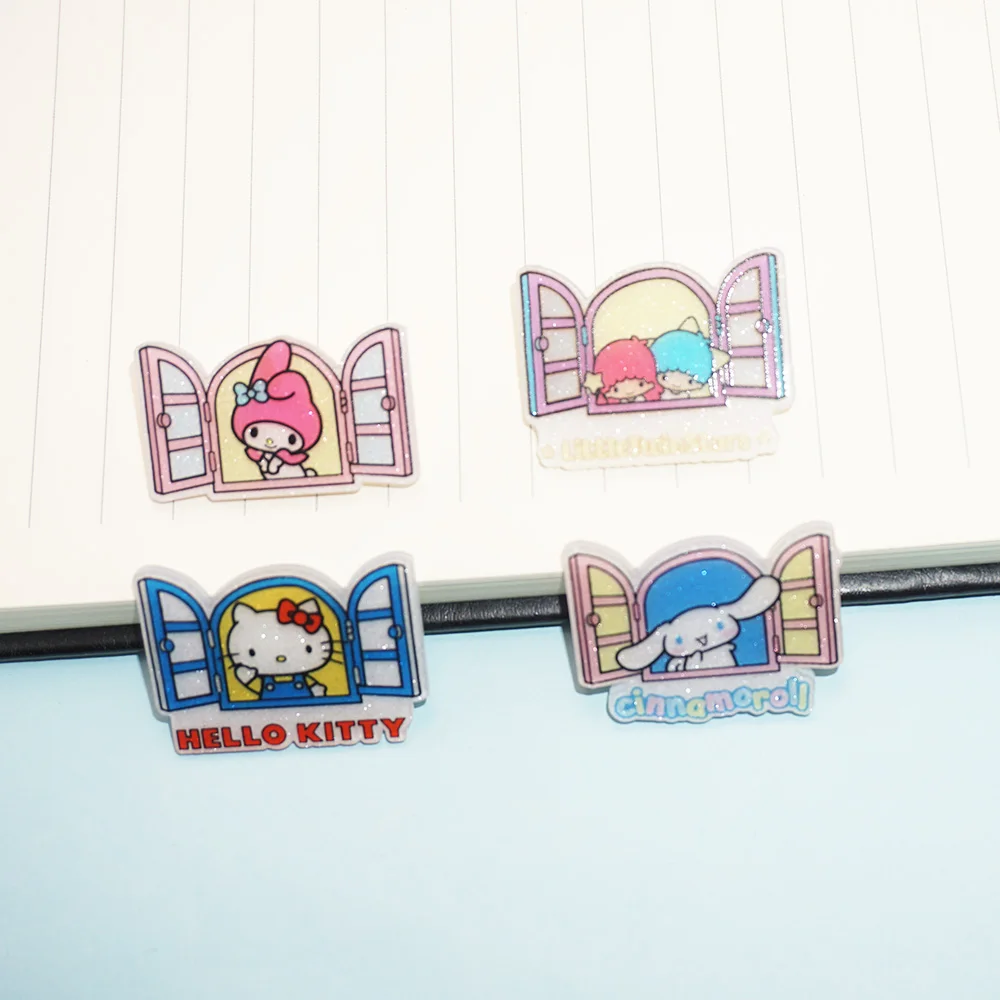 

Sanrio Hello Kitty Cinnamoroll Acrylic Brooch Pin Cartoon Figure Window Kitty Cat Brooch for Clothing Backpack Cute Girl Gifts