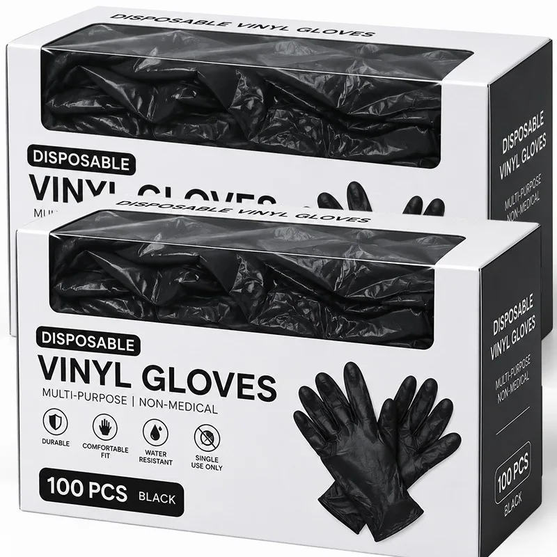 Disposable Black PVC Anti-slip Gloves for Beauty Hairdressing Tattooing Kitchen Dining Thick Rubber Protective Gloves Wholesale