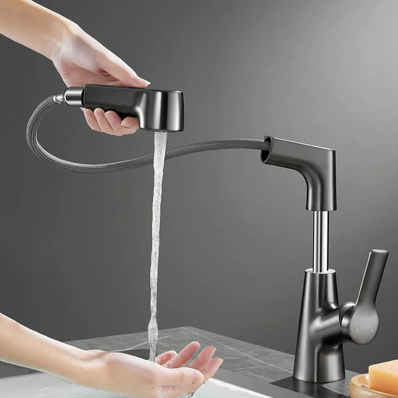 

Adjustable Height Basin Sink Faucet Telescopic Bath Faucets Hot&Cold Water Mixer Vanity Tap Deck Mounted Washbasin Taps