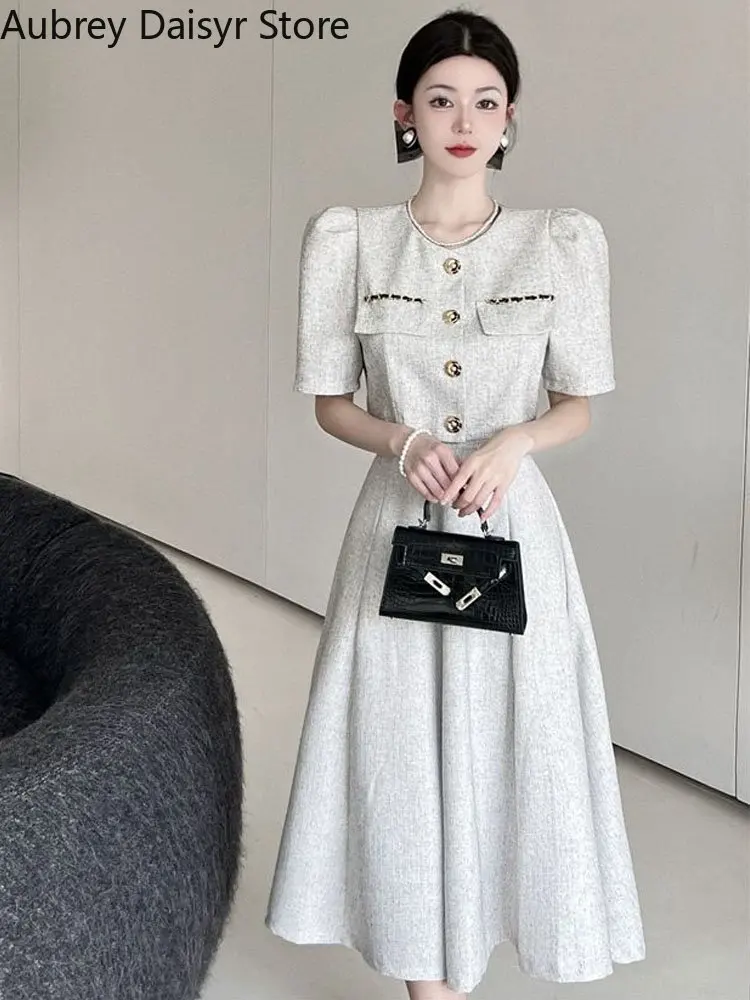 

Elegant Long Dress Set Women Korean Fashion Vintage Office Lady Chic Formal Occasion Dress Casual Slim Evening Party Dress New