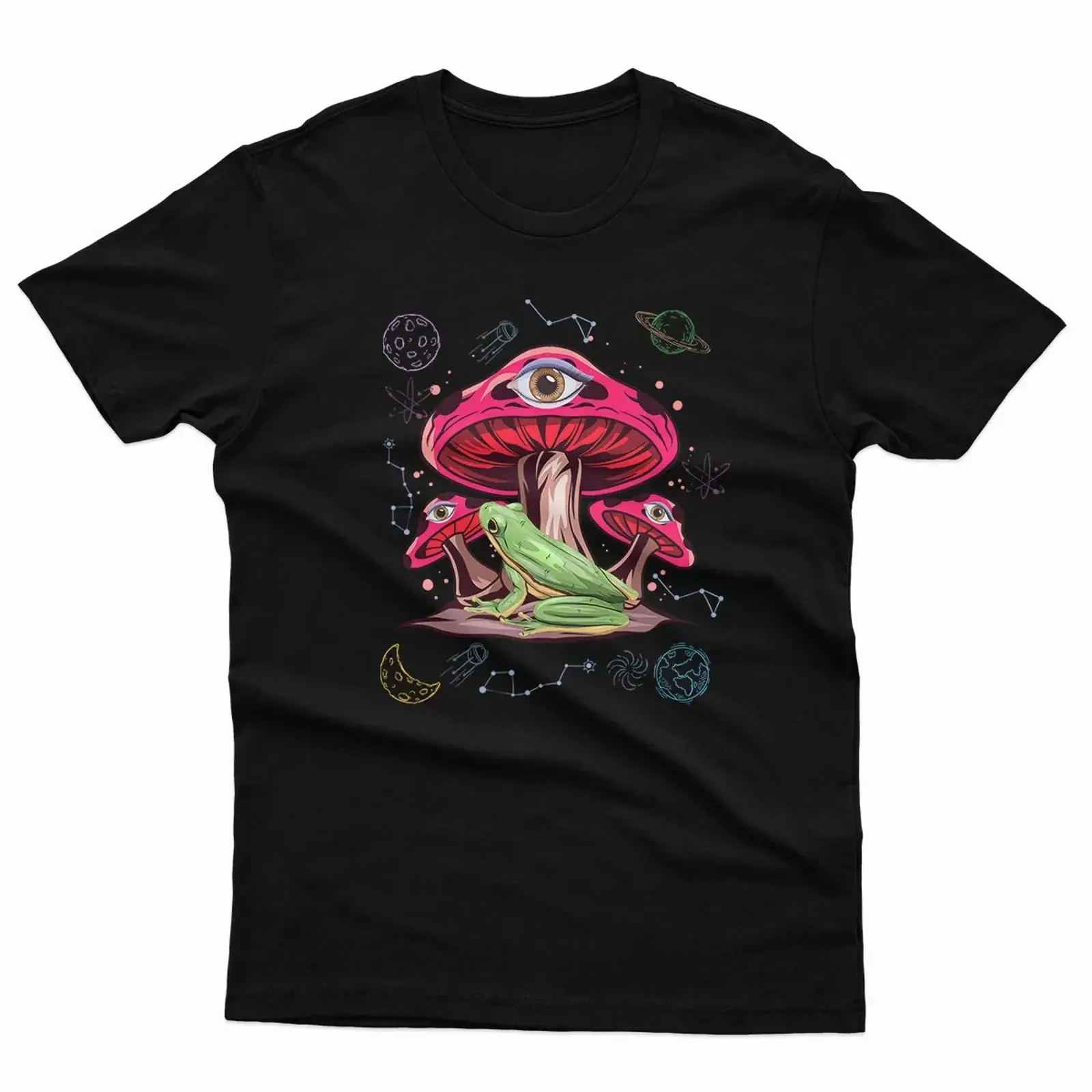 Trippy Frog Mushroom Galaxy Psychedelic Freedom Herren T Shirt P1 Or A vintage Washed Unisex Stretched fashion streetwear Soft
