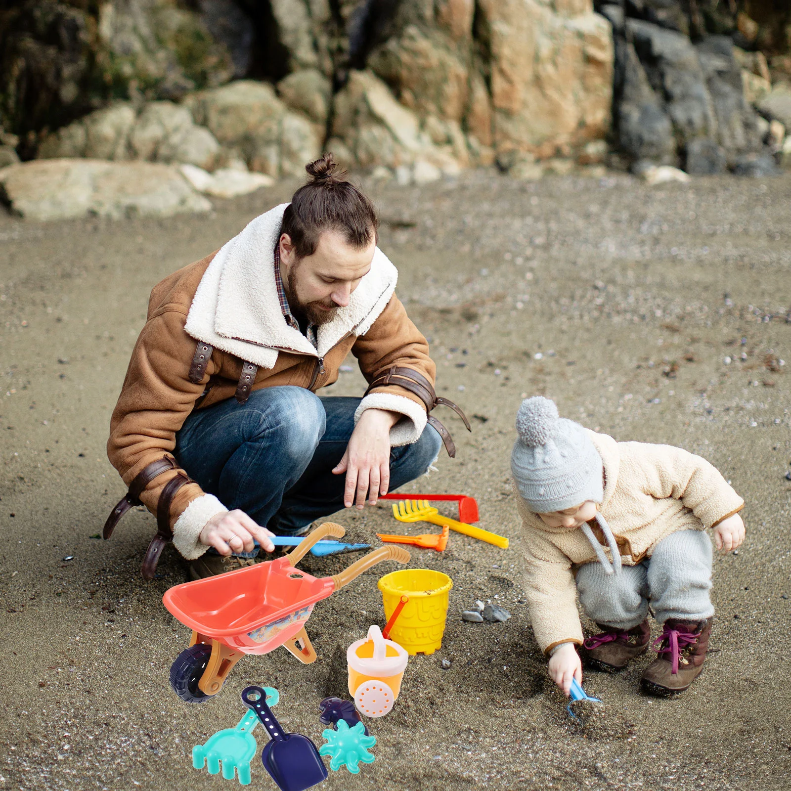 Passeggino giocattolo da spiaggia Set da gioco per bambini Giocattoli di sabbia per bambini Sandbox in plastica di piccole dimensioni Leggero Divertimento creativo