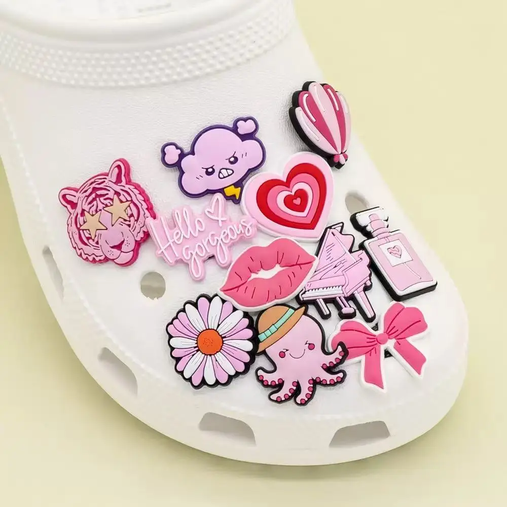 30-120pc Cute Pink Y2K Shoe Charms, Mixed Retro Cartoon PVC Shoe Decor, DIY Shoe Wristband Accessories Small Gift for Teen Girls