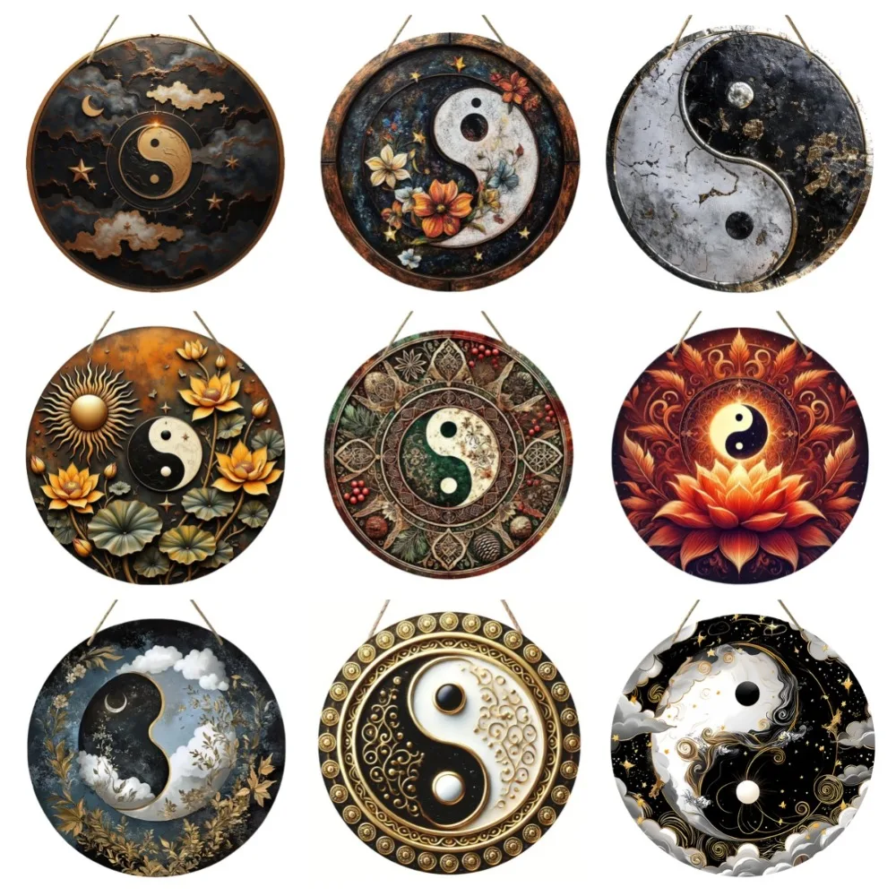 2D Retro Circular Wooden Sign with Tai Chi Symbol Theme, Suitable for Home, Room, Garage, Office, Caf É, Bar Decoration, Gifts