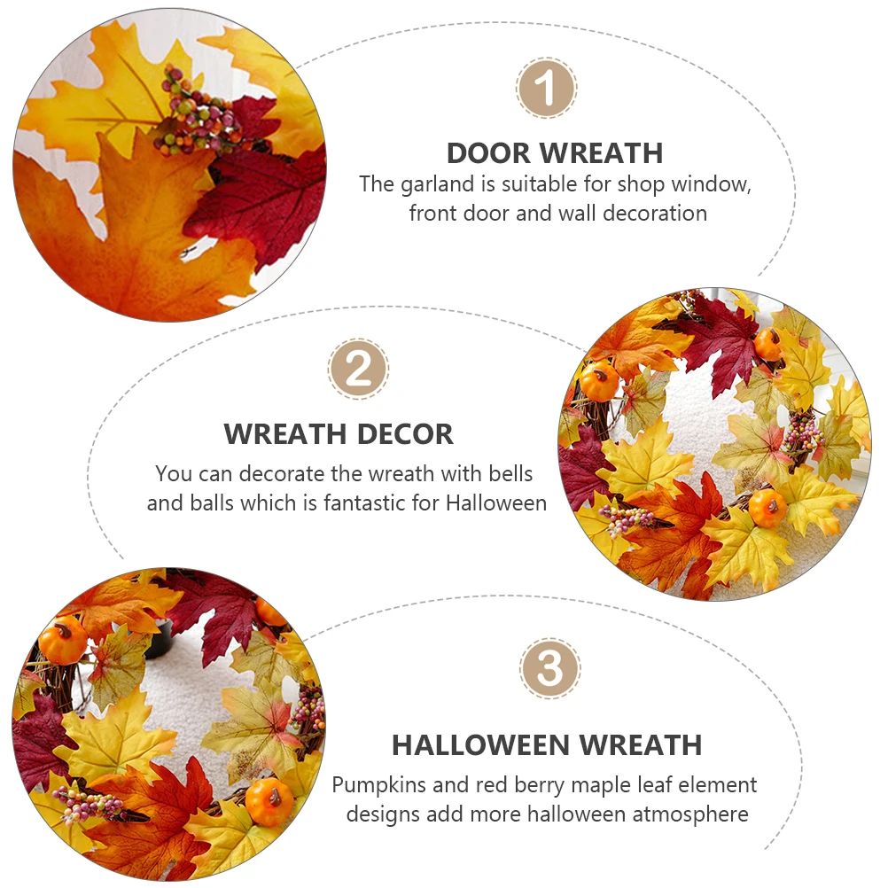 

Pumpkin Wreath Decor Elegant Halloween Design Plastic Leaf Red Berry Maple Front Door Outdoor Birthday Party Wreath