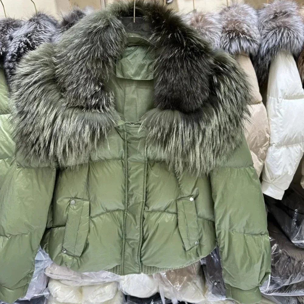 2025 Autumn New White Duck Down Jacket Women Winter Down Coat Thick Short Fashion Young European Real Fox Fur Collar Overcoats