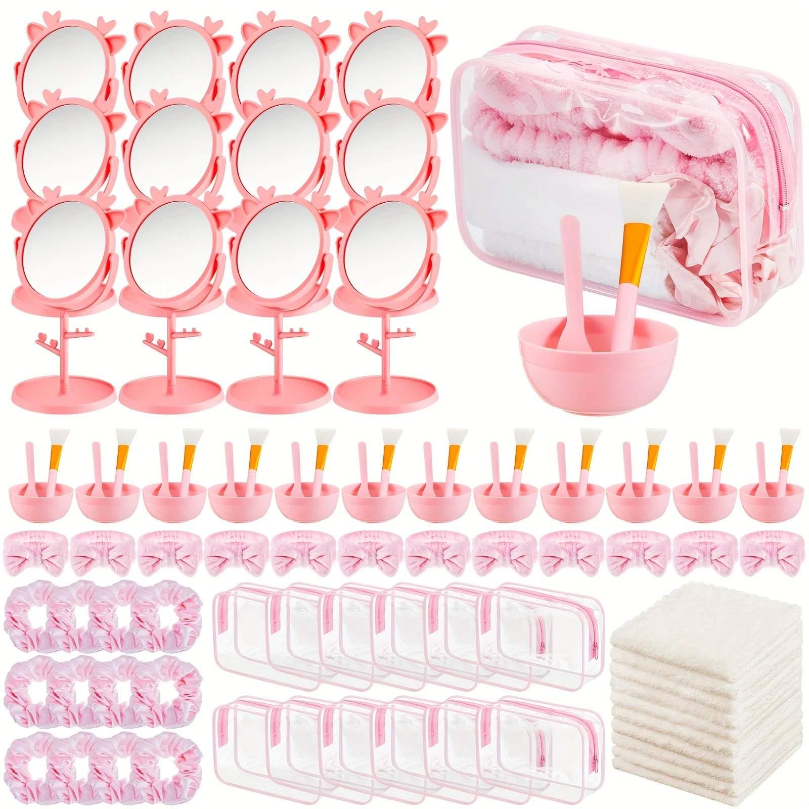 

Gift For Her/Him Bulk Supplies for a Spa Party, Featuring a Set for Mixing Face Masks, a Mirror, a Headband, Scrunchies, Cosmeti