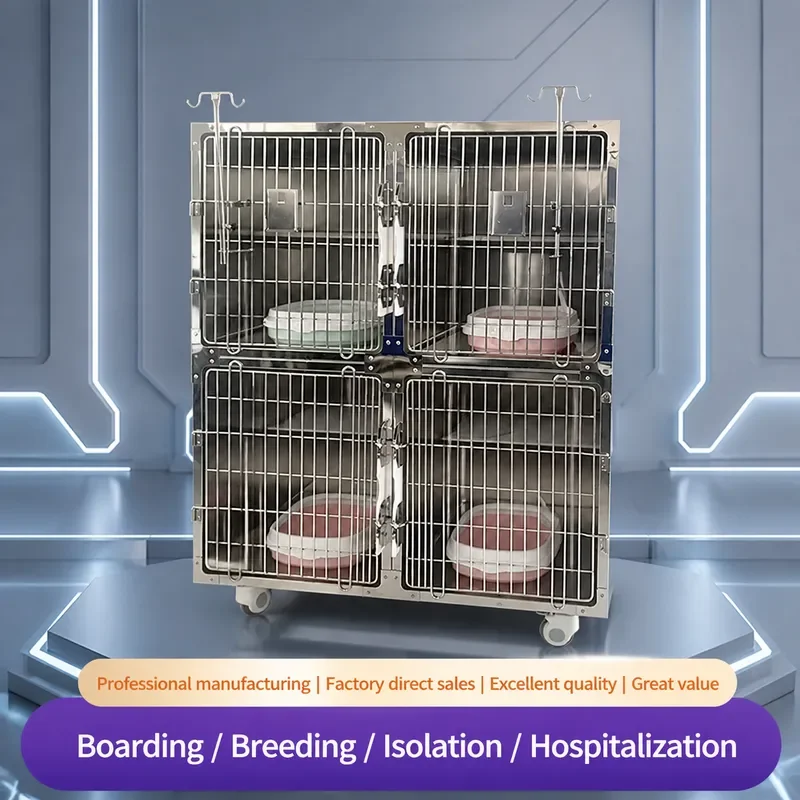 Stainless Steel Cat Dog Cage Customizable Various Sizes Pet Animal Hospital Inpatient Cage Constant Temperature Oxygen Cabin
