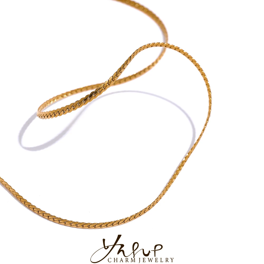 Yhpup urok minimalistyczny delikatny szykowny cienki łańcuszek ze stali nierdzewnej 18K pozłacany modny kołnierzyk biżuteria Collier Femme