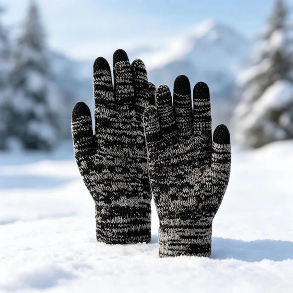 2Pcs/Set Fashion Winter Children Hat Gloves Set Lining Windproof Knitted Hats Gloves Thicken Pompom Touchscreen Gloves view 3