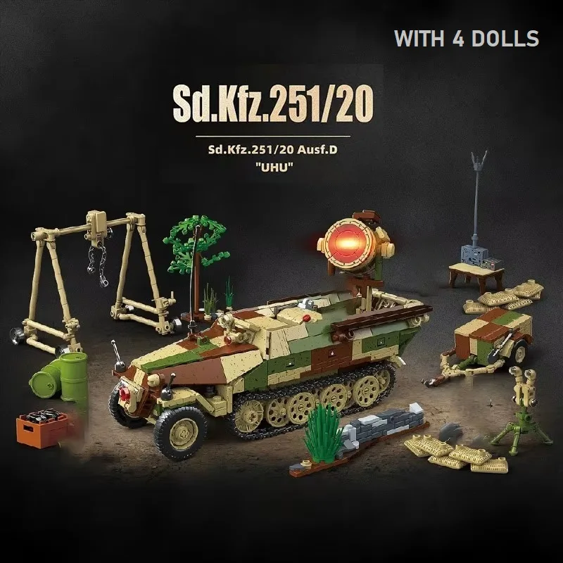 

Military War World2 German Sd.Kfz.251/20 Hole Half-Track Vehicle Assembly Toy Historical Military Model Educational Playset
