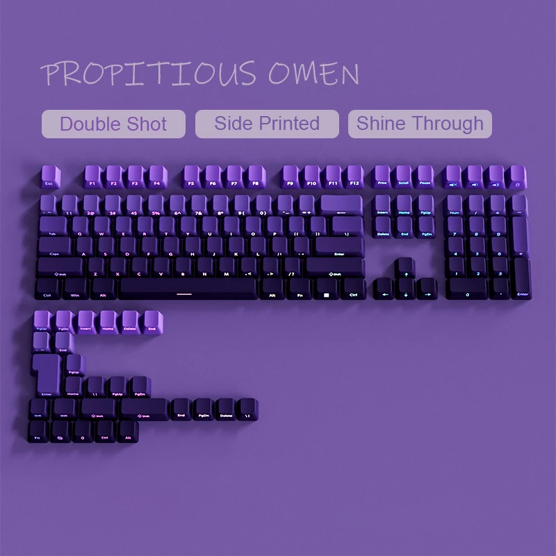 Gradient Purple Double Shot PBT Keycaps OEM Profile Side Print RGB Backlit Keycap 135 Key for Cherry MX Switches Gaming Keyboard