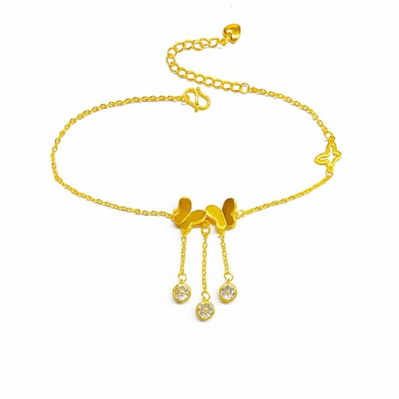 

Genuine 18 Kt Gold Color Golden Butterfly Zircon Ankle Chain for Women Party Birthday Jewelry Gift Not Fade