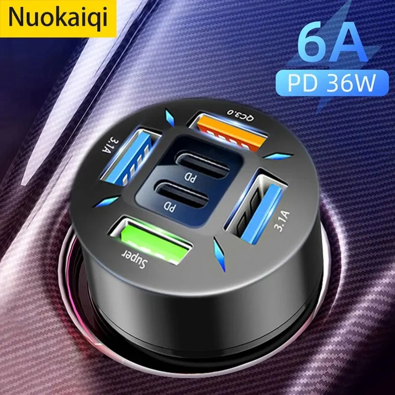 New Car Dual PD 6-port Universal Super Fast Charging Conversion Plug Multi-function Mobile Phone Car Charger 4USB Car Charger