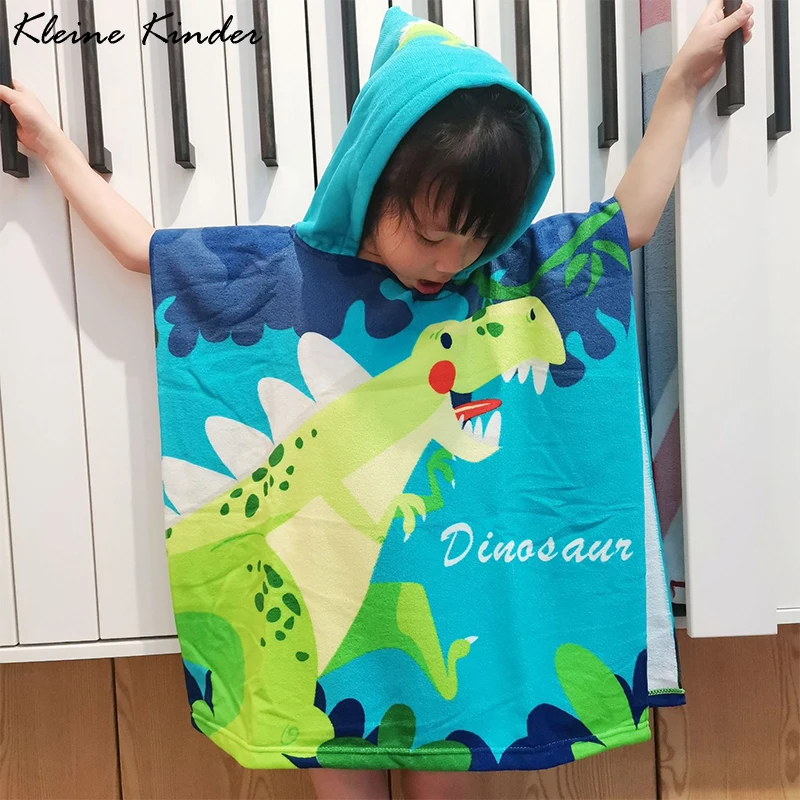 

Kids Hooded Bath Towel Microfiber Boy Girl Beach Poncho Towel Absorbent Cartoon Dinosaur Unicorn Children Sunscreen Swim Robes