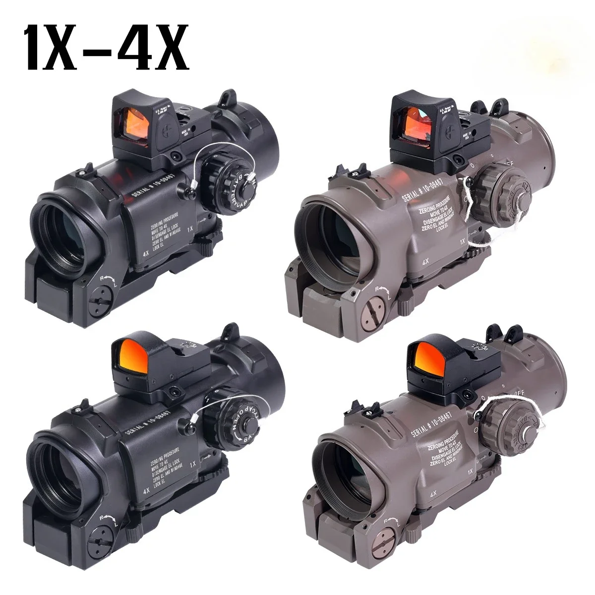 1x-4x Tactical Fixed Dual Purpose Rifle Scope W/Quick Detachable Rifle Scope Hunting Shooting Optics Sight Fit 20mm Rail