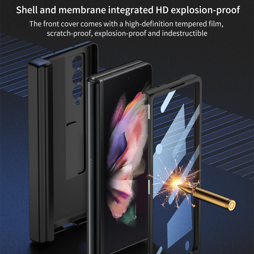 Magnetic Hinge Armor Pen Slot Cover For Samsung Galaxy Z Fold 3 Case Screen Outer Glass All-included Cover For Galaxy Z Fold4 5