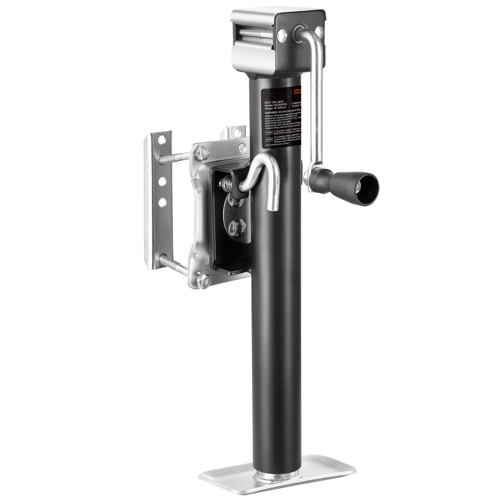 Trailer Jack, 2500 Lbs Dynamic Load Capacity, Heavy Duty Swivel Bolt-on Trailer Jack with Ergonomic Handle, 15-Inch Vertical