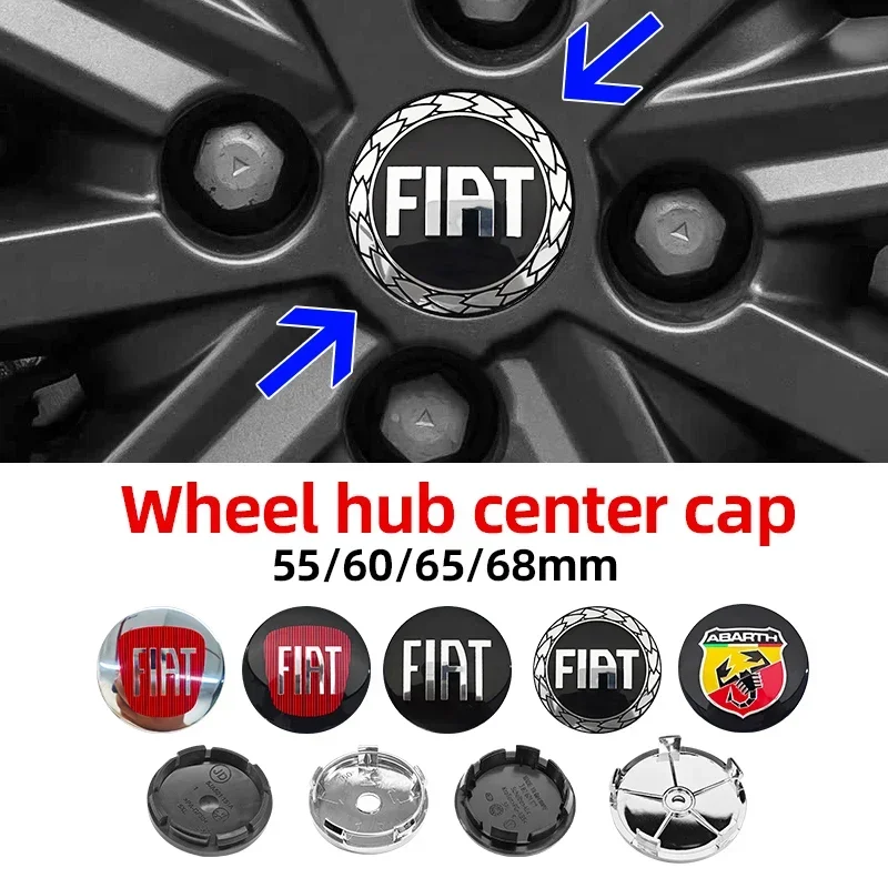 4 Stück Auto-Radnabenkappen Logo-Abdeckungen für Fiat 500 Ducato Pondo Punto Panda FR Abarth 124 Doblo Stilo Bravo