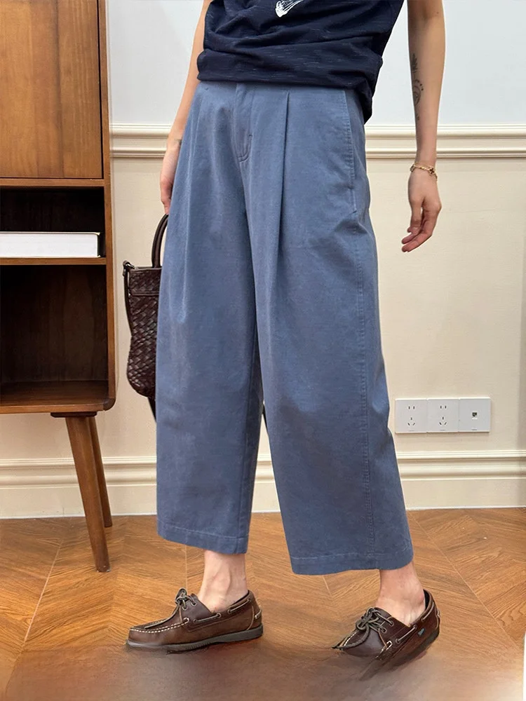 

Blue Wide Leg Nine-Tenths Harem Pants Women's Spring Summer Thin New Loose Trousers Casual Straight Cut Loose Fit Trousers