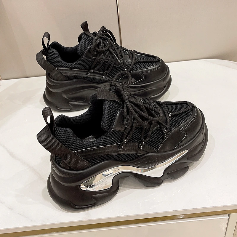 New Platform Mesh Sneakers 7.5CM Women Breathable Tennis Female Vulcanized Shoes Spring Chunky Sneakers Sports Dad Shoes Woman