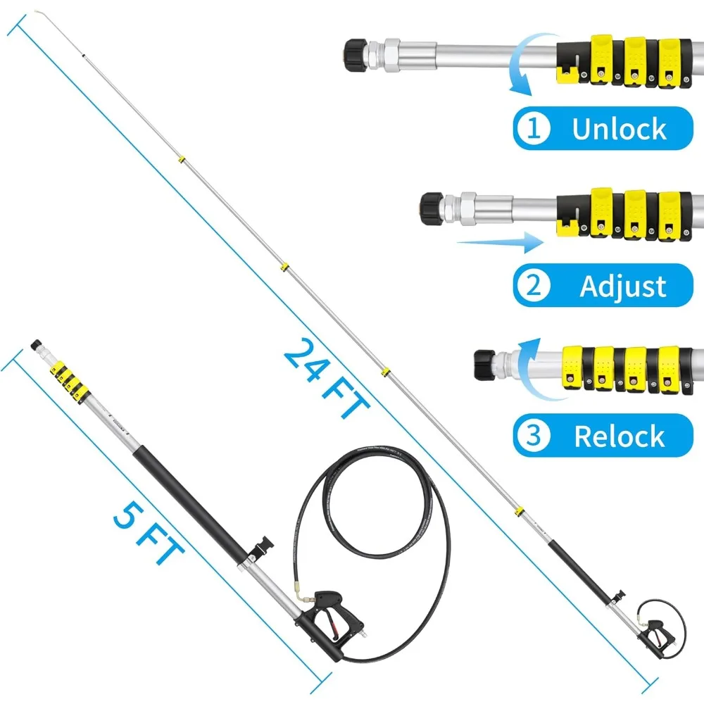 أدوات كهربائية خارجية/24 قدم تمديد عصا غسالة الضغط المتداخلة، عصا تمديد لغسالة الطاقة من الألومنيوم مع 7 أطراف فوهة، 3 #3