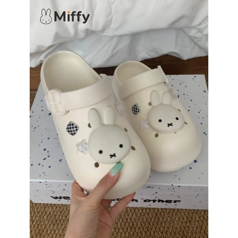 Kawai Miffy Clog Sandals For Women Thick Sole Arch Support Anti-Slip Cartoon Beach Slippers For Summer Seaside Casual Wear New
