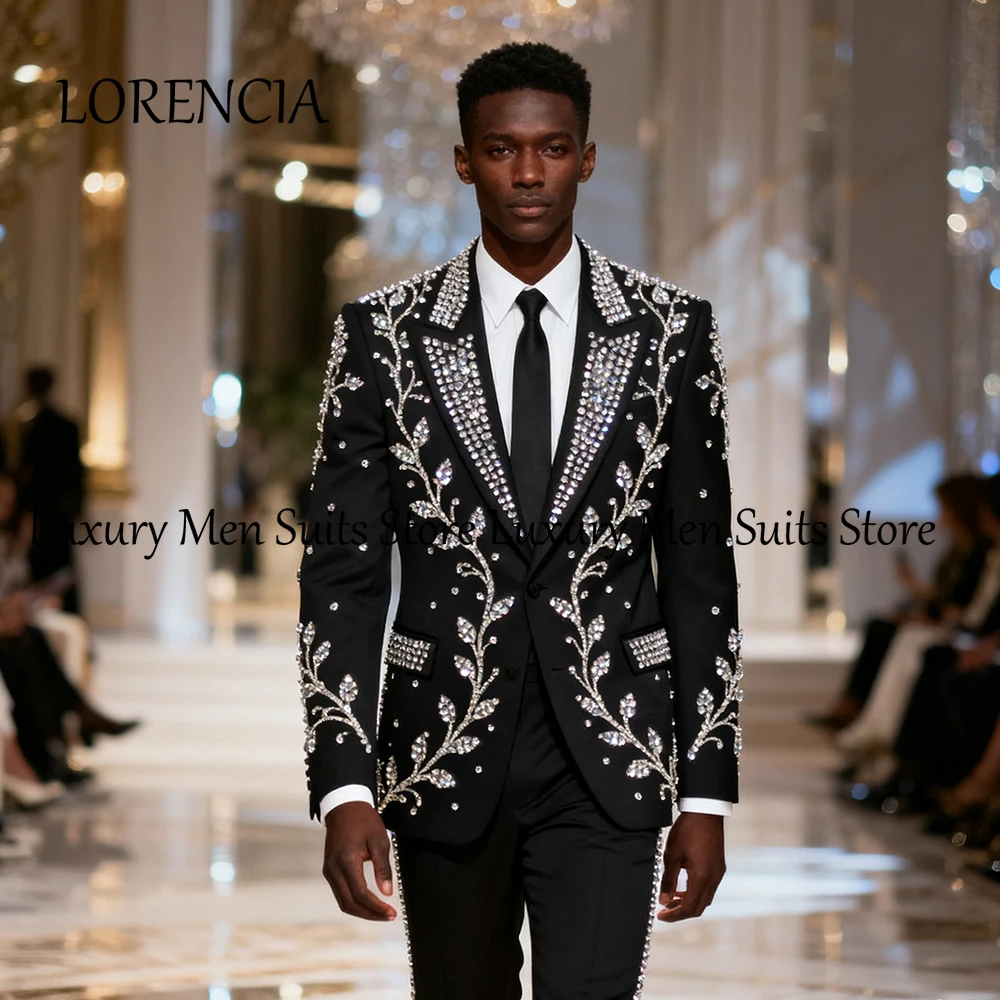 

Роскошные мужские костюмы с бриллиантами, комплект из 2 предметов, смокинги с остроконечными этикетками, вечерние наряды, пиджак на заказ, брюки jaqueta masculina couro