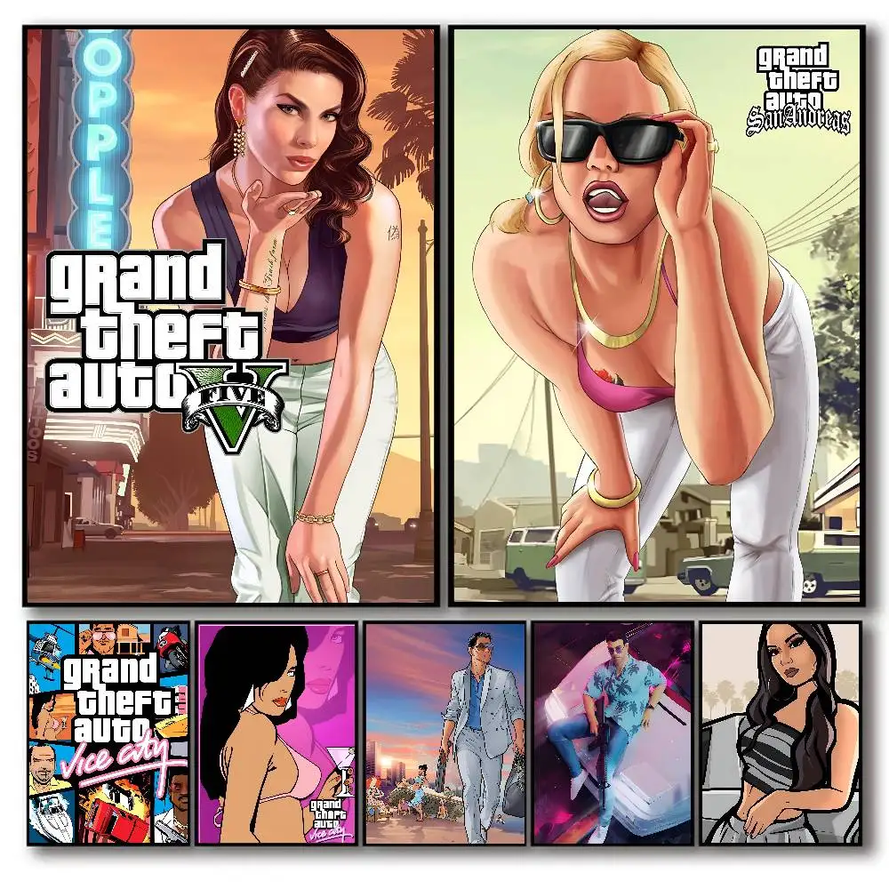 Gta Vice City Game ملصق فني ذاتي اللصق مقاوم للماء ورق ملصق مقهى بار غرفة جدار ديكور