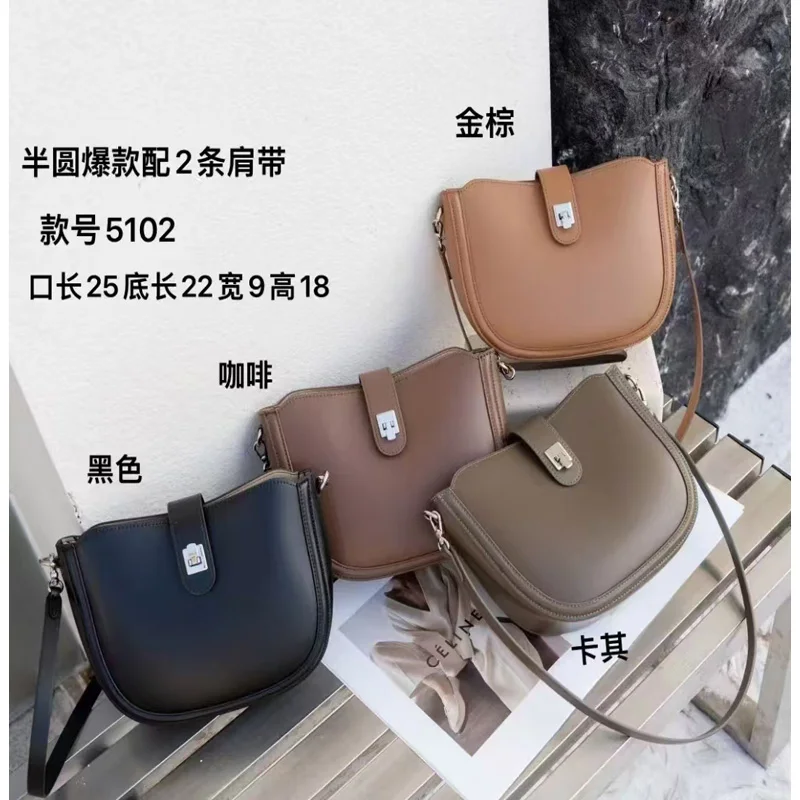 One Shoulder Fashion Bag Female Genuine Leather Half Moon Cross Body Daily Bag Ladies Button Opened Decoration Gift