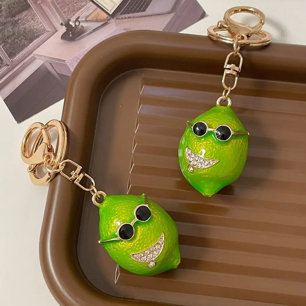 Cartoon Mini Toys Cute Lemon Keychain Rhinestone Key Holder Metal Keyring Zinc Alloy Fruit Car Pendant Gifts