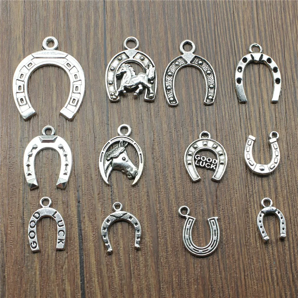 20 sztuk podkowy zawieszki Charms antyczne srebro kolorowy koń buty piękna biżuteria DIY Lucky Horseshoe Charms dla bransoletka — zdjęcie 2