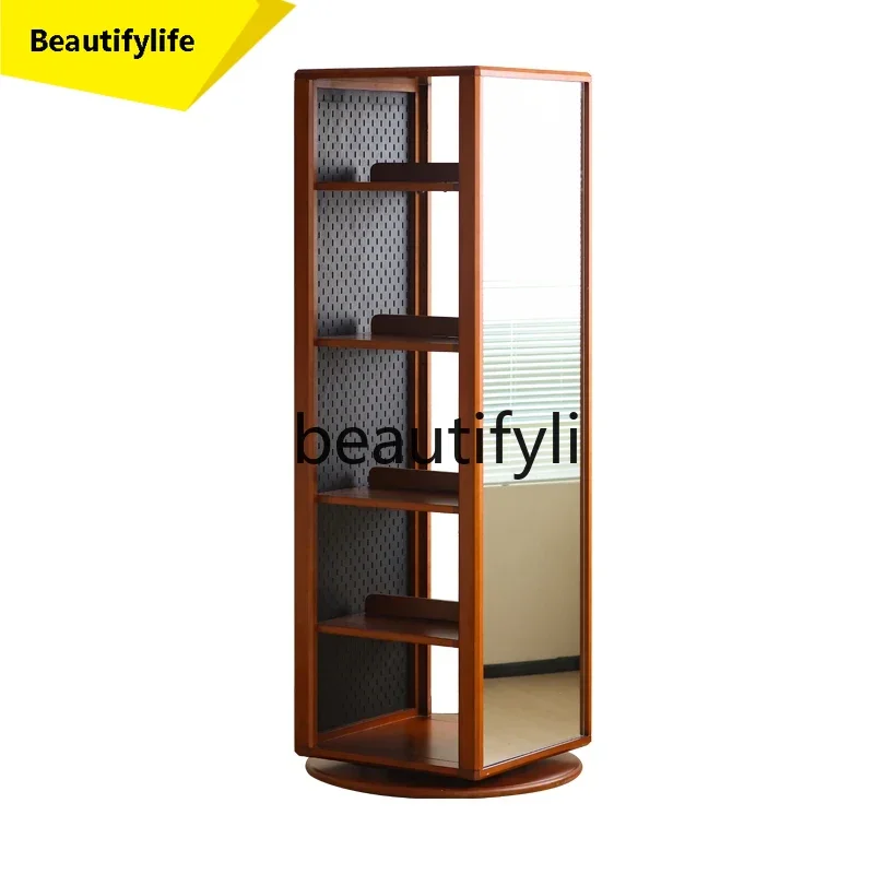 

smt1 Solid wood rotating mirror cabinet, full-length mirror, floor-to-ceiling full-length mirror, locker, bookcase, magazine rac