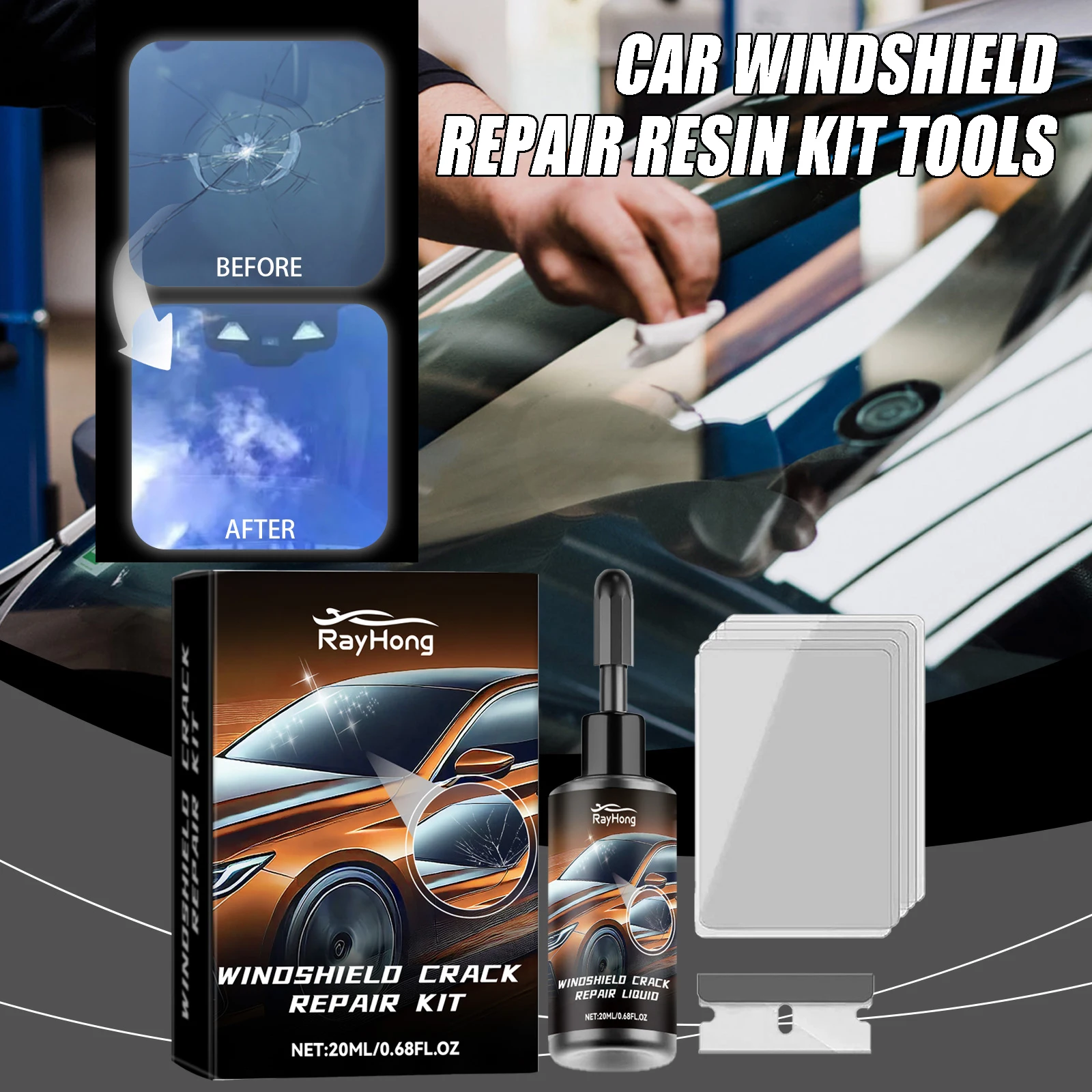 Kit de resina para reparo de para-brisa de carro, reparo rápido de rachaduras, quebrar arranhões, restauração, adesivos protetores, kit de fluido de reparo