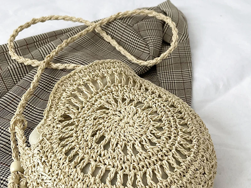 Rattan gewebte Frauen Stroh Umhängetasche kleine Clutch Geldbörse und Handtasche Sommer Strand tasche Frau Quaste Schulter Umhängetasche – Detail 20