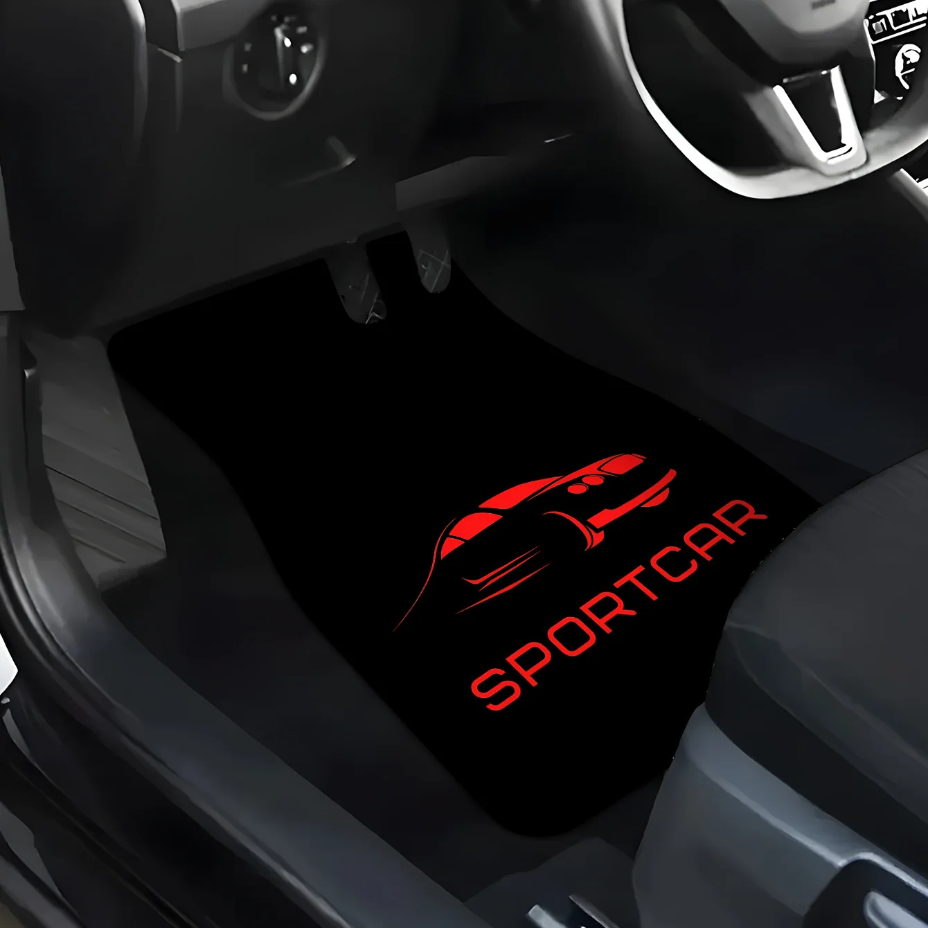 4pcs Red Sports Car Logo Printed Trendy Car Floor Mats Set, Eye-catching Red Sports Car Logo Pattern, Premium Craftsmanship, Spo