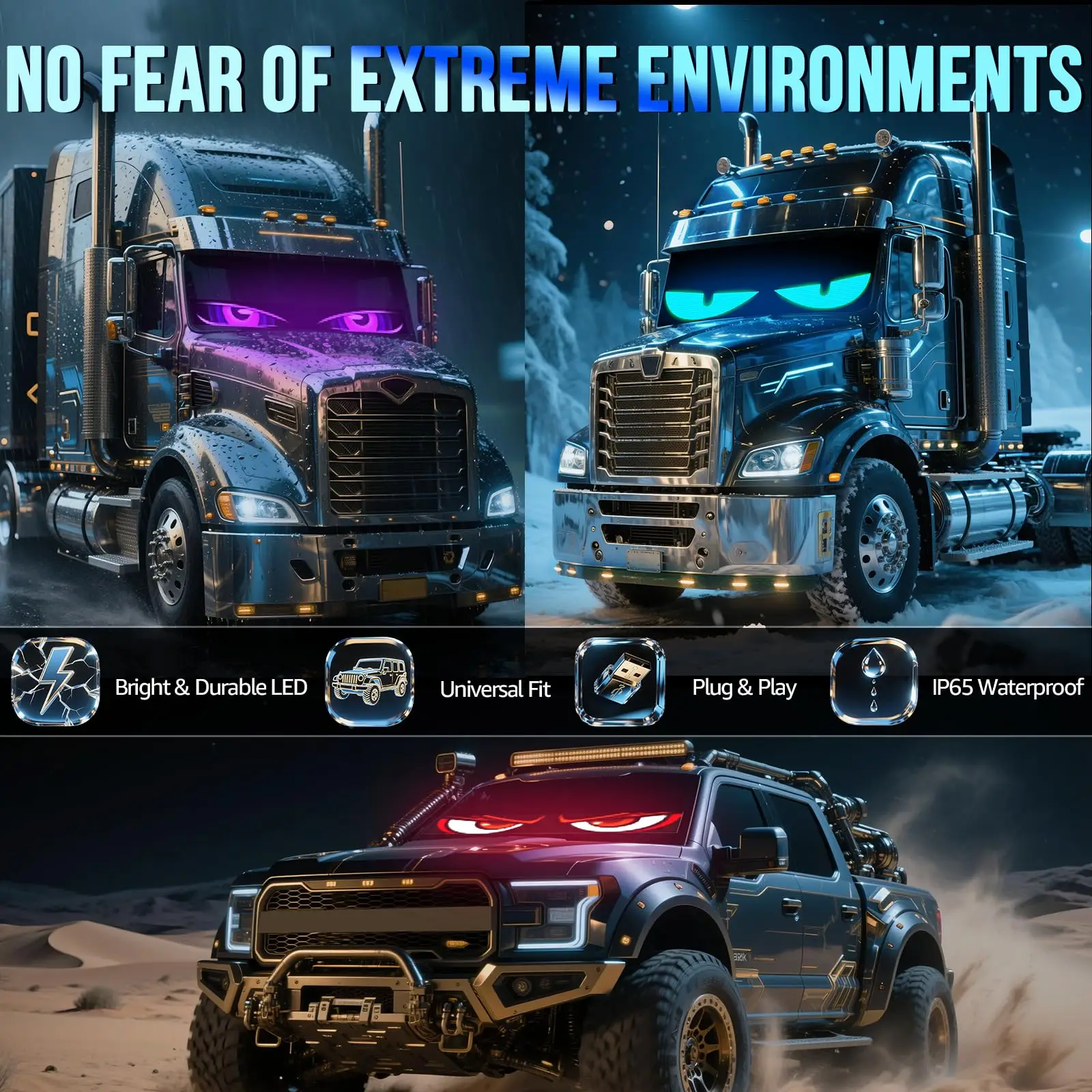 2PCS Devil Eyes Light Car Windshield Flexible LED Display Programmable Pixel Screen APP Control Remote RGB Dynamic Big Eye Light - Image 5