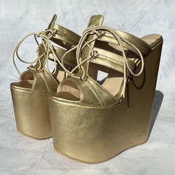 Olomm Handmade Women Summer Platform Mules Sandals Ultra High Wedges Heels Round Toe Elegant Black Casual Shoes Ladies Size 5-15