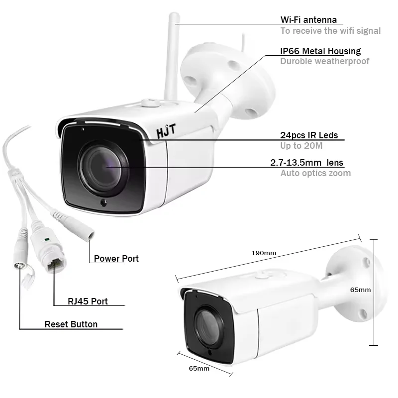 HJT 4K 5X ซูม IMX415 2.7-13.5มม. Wi-Fi IR การมองเห็นได้ในเวลากลางคืนตรวจจับมนุษย์บัตร TF กล้องวงจรปิดรักษาความปลอดภัย