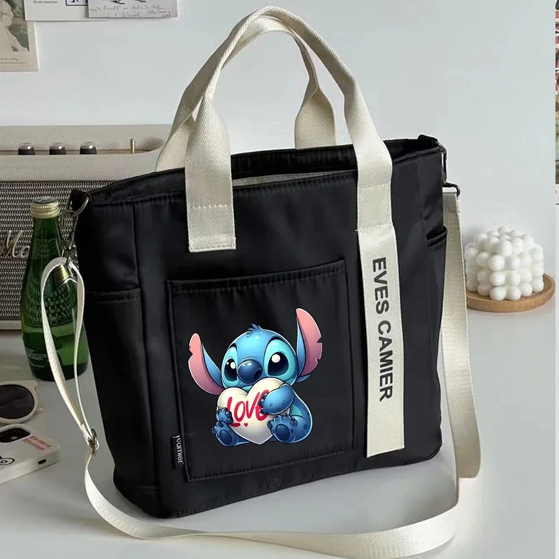 Stitch Disney tas bahu kapasitas besar, tas tangan kanvas tahan air nilon Fashion sederhana tas Messenger untuk sekolah perempuan