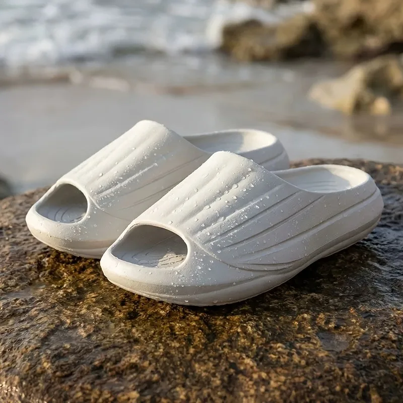 

Мужские повседневные тапочки из ЭВА, летние нескользящие шлепанцы с толстой подошвой и полосками, пляжные уличные домашние сандалии, легкая мягкая удобная обувь