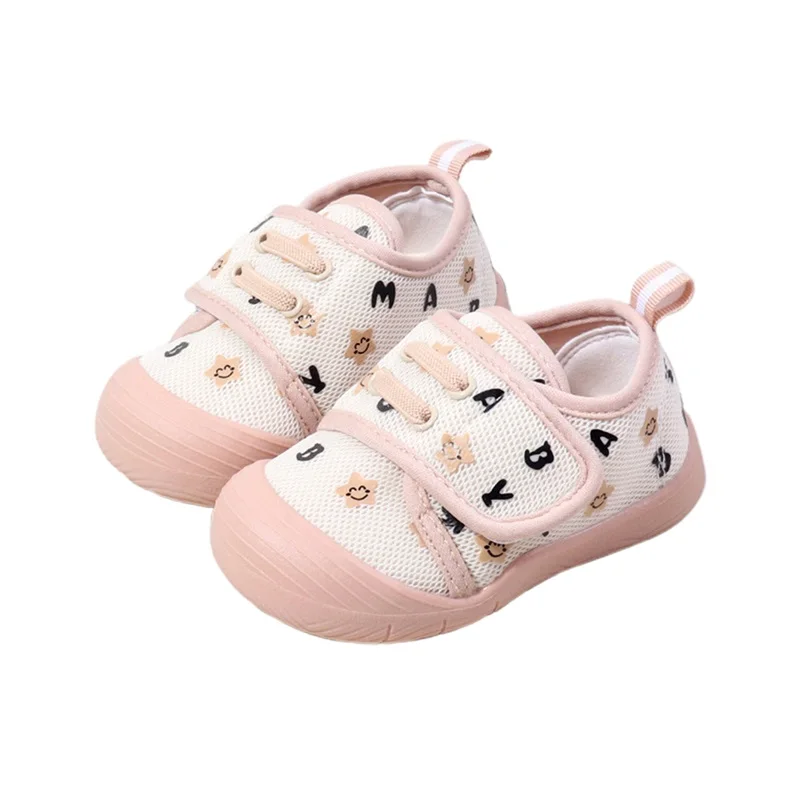 Infant Baby Girls Moccasins Sneakers Letter Pattern Mesh Breathable Shoes Prewalker Anti-Slip Shoes First Walker Shoes