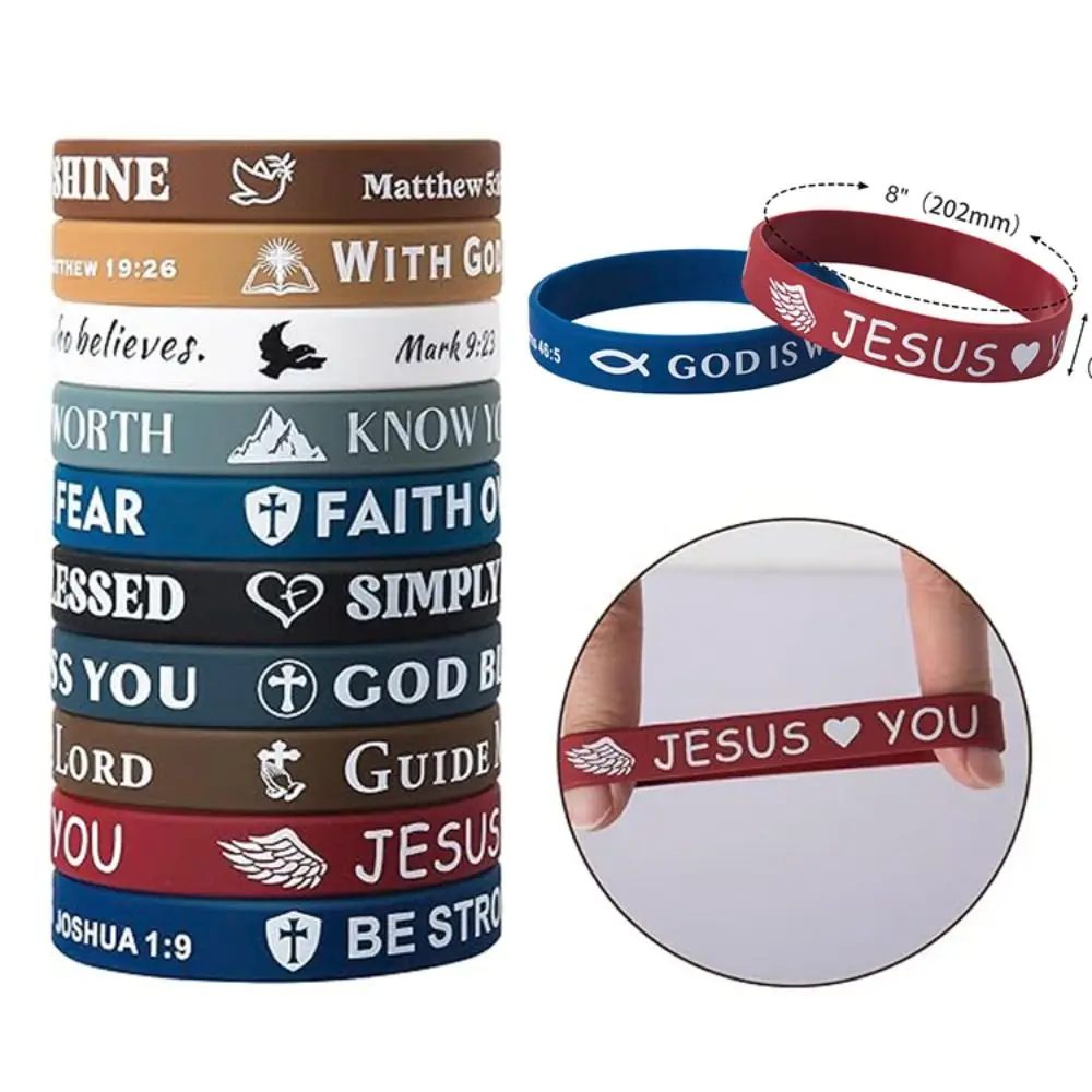 

10PCS Colorful Inspirational Bible Verse Bracelets Rubber Silicone Christian Bracelets Wearable Random Style