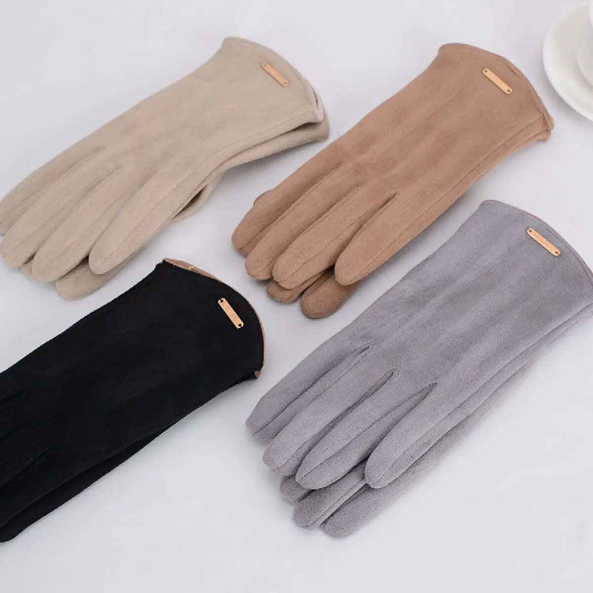 Vrouwen Herfst Winter Houden Warm Touchscreen Dun Stevige Eenvoudige Handschoenen Fietsen Drive Suède Stof Elegant Winddicht