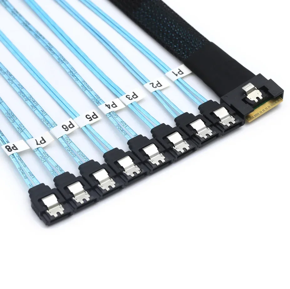 

8-Port SATA Cable PCIe SlimSAS SFF-8654 8i to 8x SATA Female HDD SSD Data Cable for Desktop Server Storage