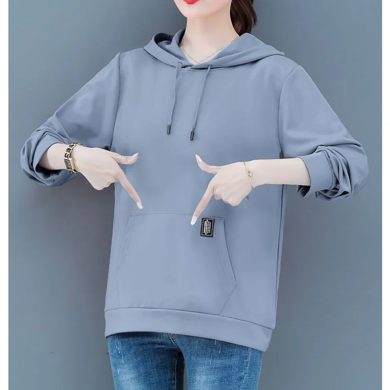 

Autumn and Winter New Versatile Temperament Commuter Top Splice Pocket Simplicity Drawstring Long Sleeve Casual Elegant Hoodie