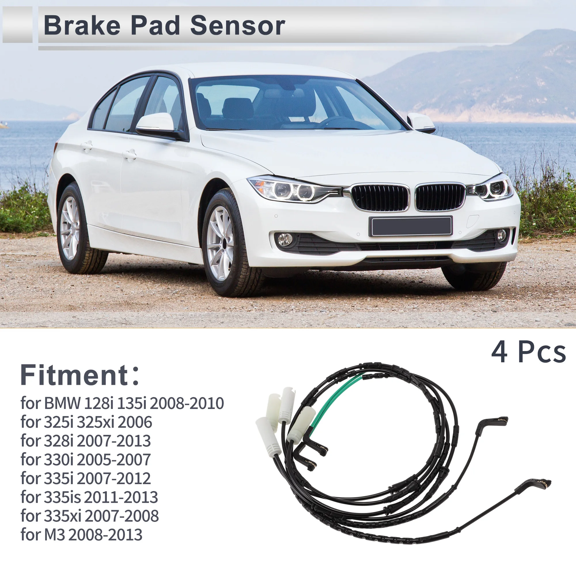 UXCELL 4Pcs Front Rear Wheel Brake Pad Wear Sensor No.34356789440 Disc Break Pad Wear Indicator Sensor for BMW 128i 135i 2008-20