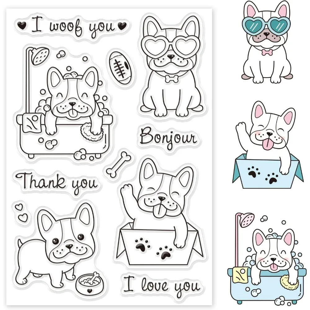 French Bulldog Silicone Clear Stamps Animals Dogs Transparent Stamps for Holiday Greeting Cards Diary Joural Making DIY